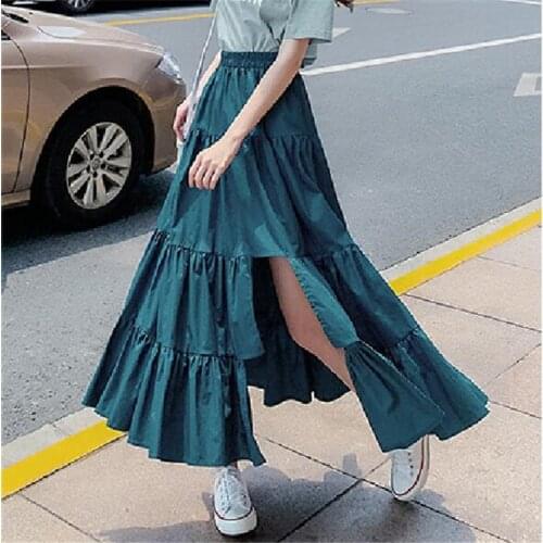 Fashion Spring Autunm cotton linen maxi skirts,plus size Ukraine streetwear Asymmetry Ruffle skirt black white red 5xl 6xl 7xl