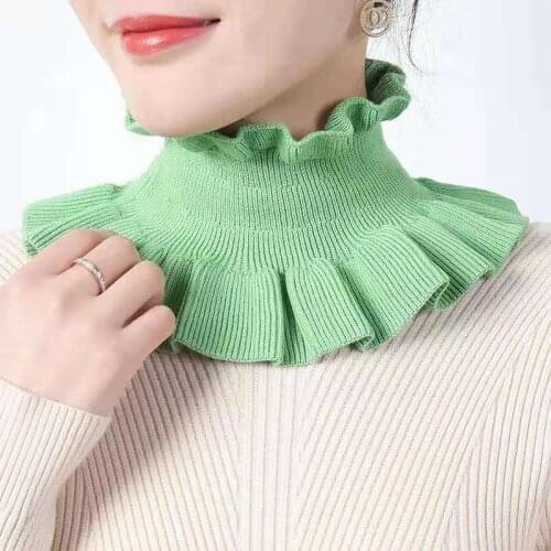 High Elasticity Neck Protector Warm Pure Color Knitted Wool Ruffled Hedging Elastic Unisex Autumn Winter Riding Windproof B50
