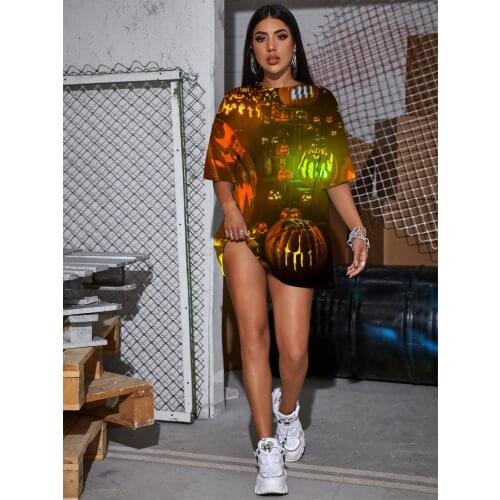 KYKU Halloween T-shirt Women Pumpkin Summer Cosplay Punk Rock Party T-shirts 3d Womens Clothing Anime Clothes Big Size Plus Size