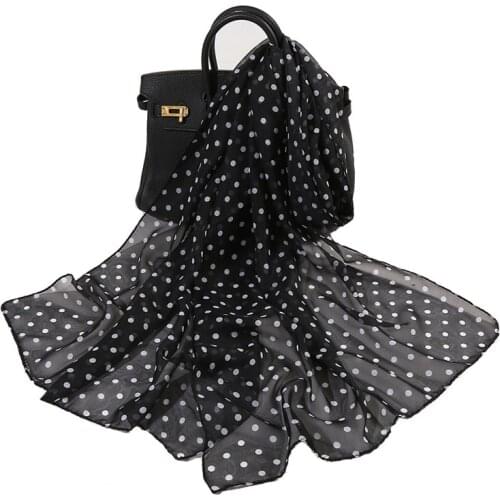 Female Scarf Vintage Polka Dot Elegant Lady Silk Scarf Sunscreen Lightweight Bib Shawl Spring Summer Wave Point Chiffon Scarves