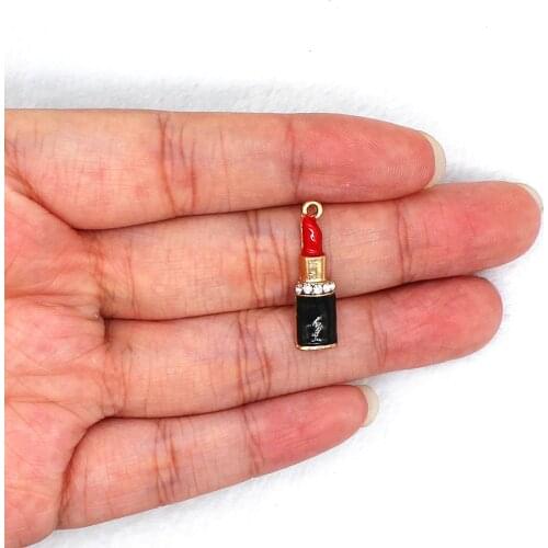 10pcs/set 7*25mm Fashion Enamel Lipstick Featured DIY Alloy Jewelry Accessories Small Drop Pendant Charms XL477