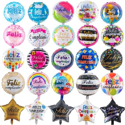 18inch Spain Happy Birthday Many Foil Balloons Feliz Cumpleanos Helium Balloon Event Party Decorations Golobs