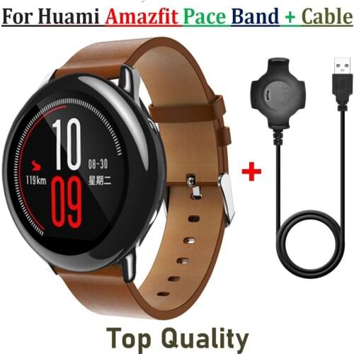 2 In1 COMLYO Replacement Leather Watch Band For Xiaomi Huami Amazfit Bracelet Strap with USB Charger for Huami Amazfit Watchband