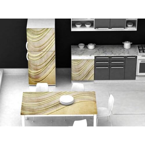 3D Self Adhesive Table Refrigerator Wrap Golden Stripe Freezer Sticker Kids Art Fridge Door Cover Wallpaper Kitchen Accessory