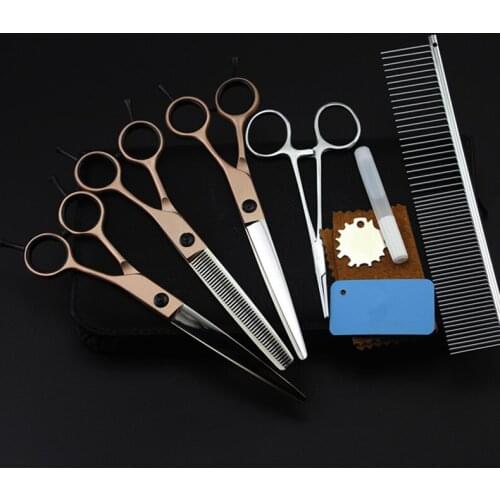 5 kit Professional Japan 7 inch gold pet dog grooming hair scissors set dog cutting shears thinning barber hairdressing scissors