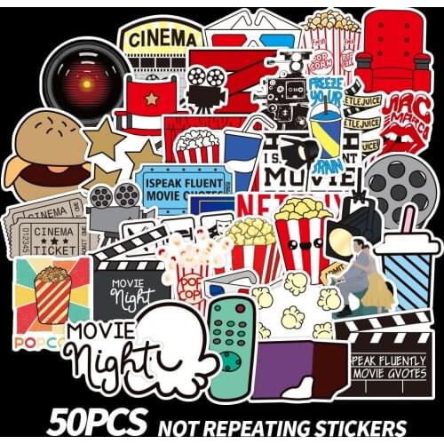 50pcs New Cafe Movie Party Graffiti Stickers Suitcase Guitar Waterproof Cartoon Popcorn Sticker DIY Laptop Phone Notebook Guitar
