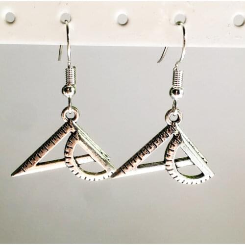 Antique silver color Triangle Ruler Protractor Alloy Earrings For Women Creative Triangle Ruler Drop Danlge Earrings Jewelry