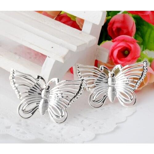 Free shipping 50PCs silver Plated Filigree Butterfly Decoration DIY Wraps Connectors Embellishments Findings 4.3x2.8cm J3012