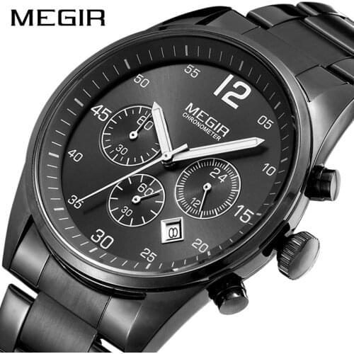 MEGIR Top Brand Men Watch Fashion Chronograph Military Quartz Watches Stainless Steel Business Wrist Watch Relogio Masculino
