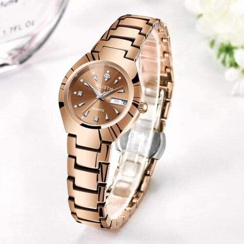 WLISTH Woman Watches Luxury Quartz Wrist Watch for Women Dual Calendar Week Alloy Rose Gold Ladies Wristwatch Girls Gifts