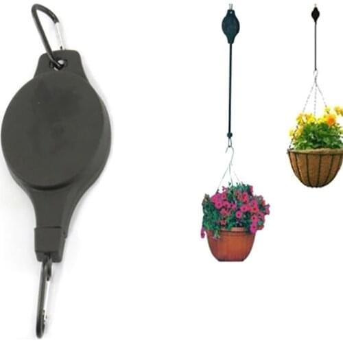 Black Retractable Garden Pulley Basket Pull Down Hanging Hanger Plant Pot Hooks Planter Plastic Holder Household Flowerpot