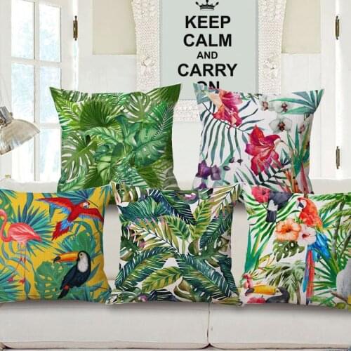 Decorative Throw Pillow Case Cover Tropical Plants Palm Leaf Leaves Animals Parrot Flower Cushion Cover For Sofa Car Decor