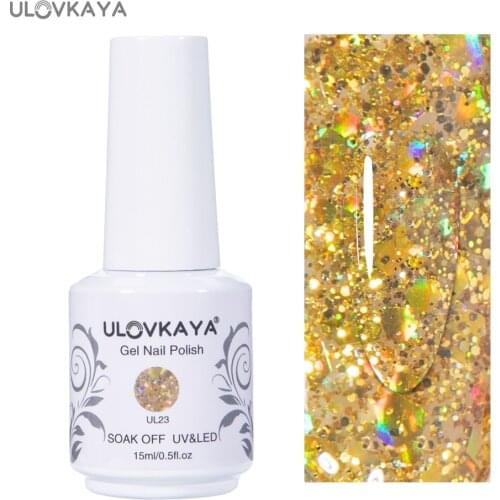 ULOVKAYA 15ML Yellow Glitter Gel Varnish For Nails Lacquer Semi-permanent UV LED Gel Summer New Arrival Soak Off Nail Gel Polish