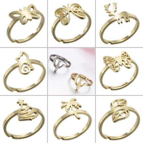 Hfarich 2020 Fashion Christmas Gift Rings Tiny for Women Stainless Steel Adjustable Ring Jewelry Geometry Minimalist Accessories