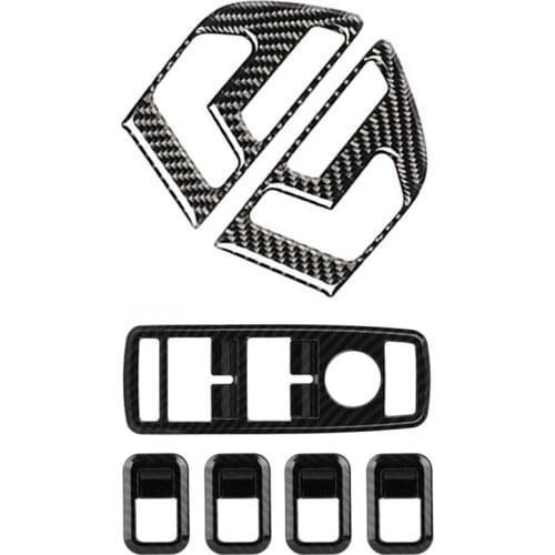 Carbon Fiber Car Door Buttons Seat Adjustment Panel Cover Trim 2Pcs with 5Pcs Auto Window Switch Button Trim Cover Frame
