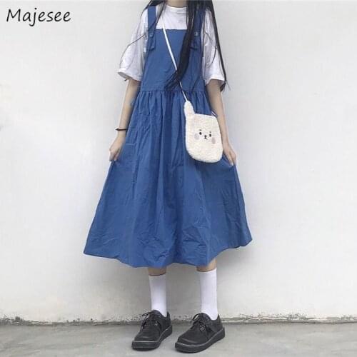 Sets Women Japanese Preppy Style Kawaii Solid Color Strap Buttons Maiden Ulzzang Loose Simple Popular Ladies Clothing Leisure