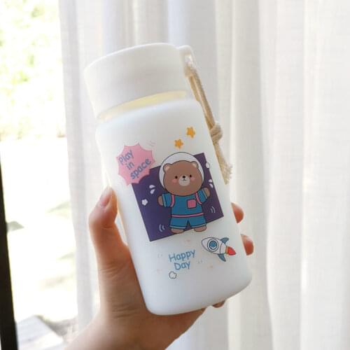 Korean Cartoon Cute Bear Frosted Water Bottle Kawaii Water Bottle for Student Kids Portable Drinking Bottles Leak-Proof BPA Free