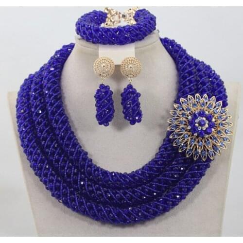 Royal Blue Bridemaid Crystal Jewelry Sets Party Dress Events Necklace Jewelry for Women Birthday Gift Free Shipping WD886