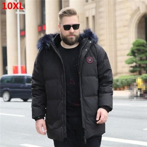Winter mens big fur collar white duck down jacket for 160kg jacket long section plus size 10XL 9XL 8XL 6XL 7XL 5XL