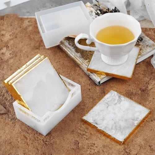 Square Coaster Resin Mold DIY Crystal Epoxy Mold With Coaster Storage Box Silicone Mold For Resin Crafts Handmade Mould