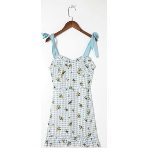 Summer Womens Casual Printed Bowknot Decorated Slim Sling Dress