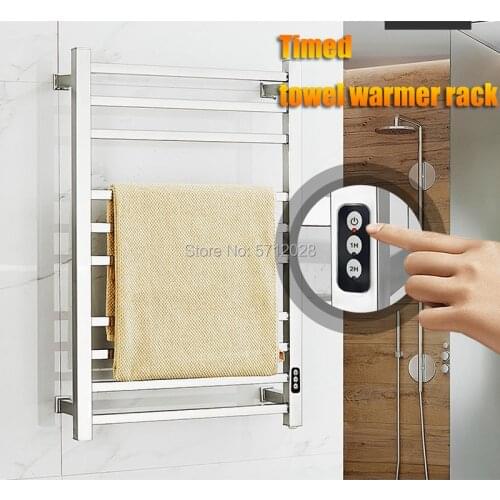 Luxurious Electric Wall Mounted Towel Warmer Rail Heated Rack 304 stainless steel Square towel warmer rack for bathroom