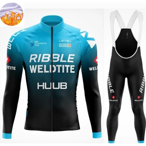 HUUB men Warm Warm Wool Jersey Winter thermal fleece Cycling Clothes Jersey suit outdoor riding bike Road clothing Bib Pants set