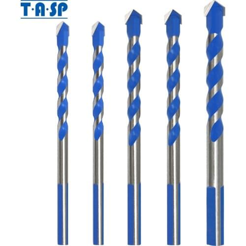 TASP 5pcs Multi Purpose Construction Triangle Drill Bit Set Carbide Tip for Masonry Tile Ceramic Wood Metal Drilling 6-10mm