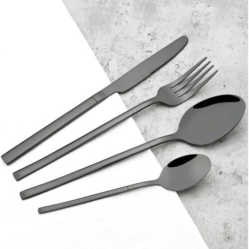 4Pcs Black Western Cutlery Set Stainless Steel Dinnerware Set Knives Fork Spoon Dinner Tableware Kitchen Flatware Silverware Set