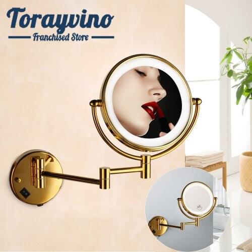 Torayvino illuminated wall mirrors for bathroom round LED Light Rotated Makeup and x3 double sided Mirror Bathroom Mirrors