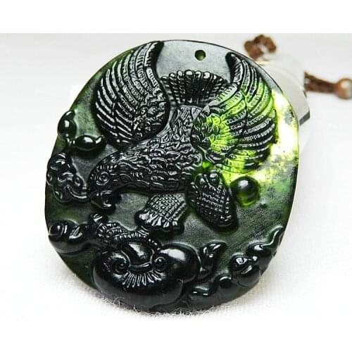 Eagle Natural Black Green Jade Pendant Necklace Chinese Hand-carved Charm Jewelry Fashion Accessories Amulet Gifts for Women Men