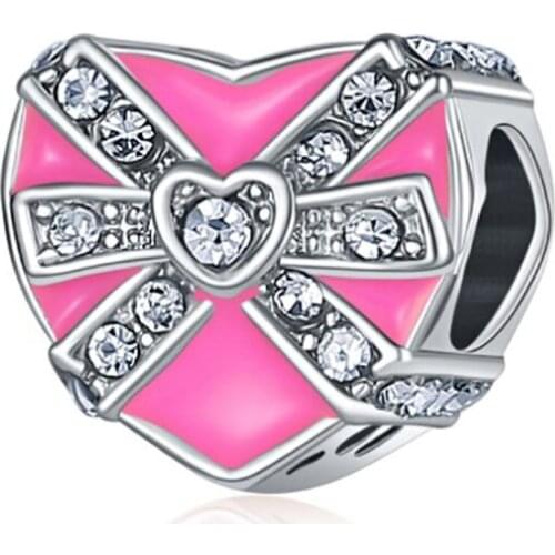 Plata de ley Fashion European Pink Cherry Blossom Pendant Bead Lock Key Charms Bracelets DIY Jewerly beads ENM682