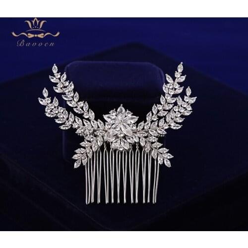 Stunning Full Cubic Zircon Wedding Hair Combs Leaf Bridal Crystal Sticks Wedding Hair accessories Evening Hair Jewelry