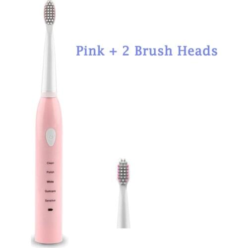 Rechargerable Adult Acoustic Wave Soft Bristles Ultrasonic Electric Toothbrush With 2 brush Heads