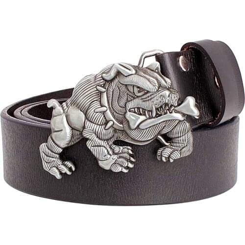 Cool belt punk rock style color real leather belt Bulldog design animal dog belt fashion mens Genuine leather belt for men