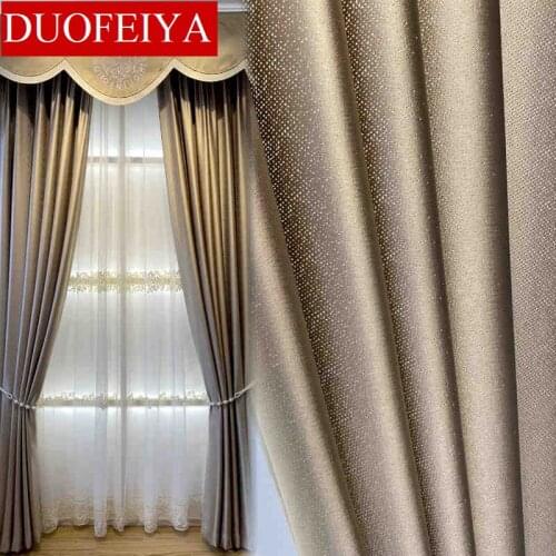 Luxury Golden Blackout Curtains for Living Room Faux Linen Velvet Villa Thermal Insulated French Window Drapes JS327D