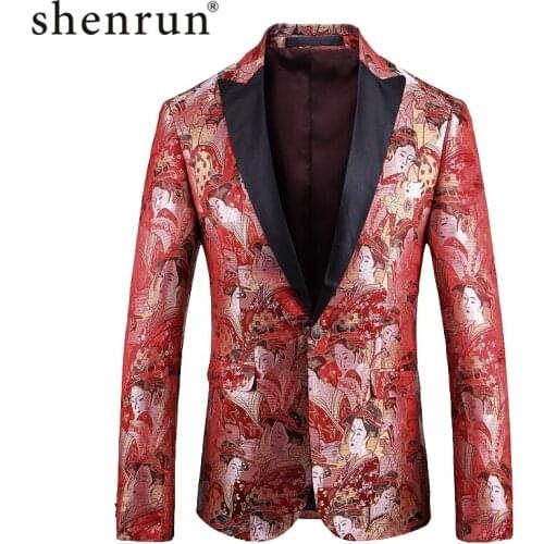 Shenrun Men Blazer High-Quality Chinese Classic Court Style Embroidery Slim Fit Suit Jacket Groom Singer Host Stage Show Dress