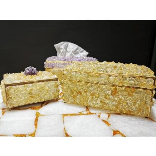 Natural Crystal Amethyst Gravel Riches Pumping Box Jewelry Storage Box European Style Retro Home Desktop Decoration Storage Box