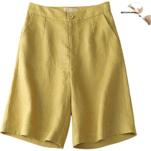 Limiguyue Solid Color Cotton Linen Women Shorts Plus Size Slim Loose Wide Leg Shorts Pocket Hight Waist Short Trousers K2007