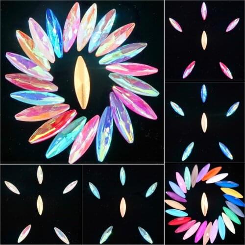Glass crystal 4*15mm jelly candy & AB colors slim Navette shape Glue on rhinestone beads applique nailart handicraft diy trim