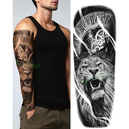 Waterproof Temporary Tattoo Sticker Lion Roman Clock Full Arm Large Fake Tatto Flash Tatoo Sleeve Tattoos for Men Women
