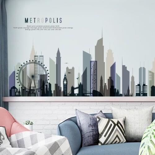 Tall City Buildings Wall Stickers for Living Room Background Mural Decal Art DIY Large PVC Home Decoration
