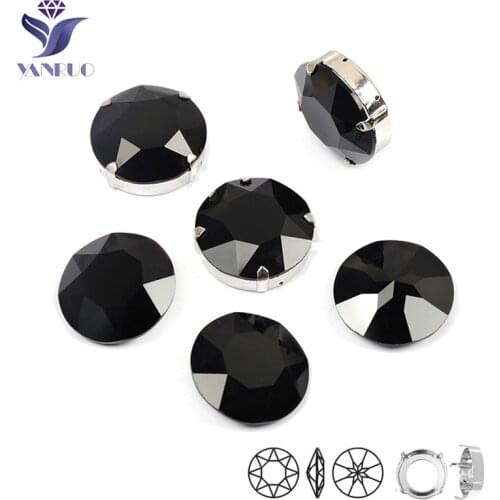 YANRUO 1201 Rivoli 27mm Jet Rhinestones Sew On Dress Glass Crystal Sewn Rhinestone Pointback Stones Crystals For Clothing