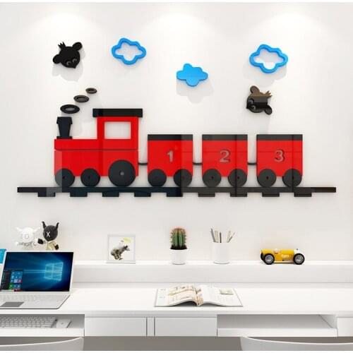 Little Train Cartoon 3d Stereo Wall Stickers Boy Bedroom Bedside Wall Surface Decoration Childrens Room Acrylic Stickers