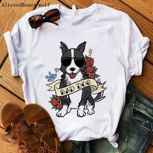 Border Collie Bad Dog T-Shirt Print Women T Shirt vogue short sleeve Tops clothes border collie tshirt female funny o-neck shirt