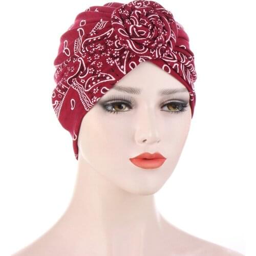 Women Muslim Flower Turban Hat African Print Stretch Bandana Head Wrap Long Scarf Female Party Headwear Cap Hair Accessories