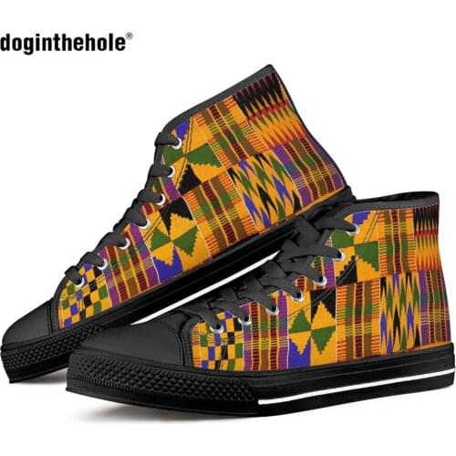 Doginthehole Tribe African Pattern Women High Top Canvas Shoes Casual Spring/Autumn Lace Up Sneakers Breath Female Footwear