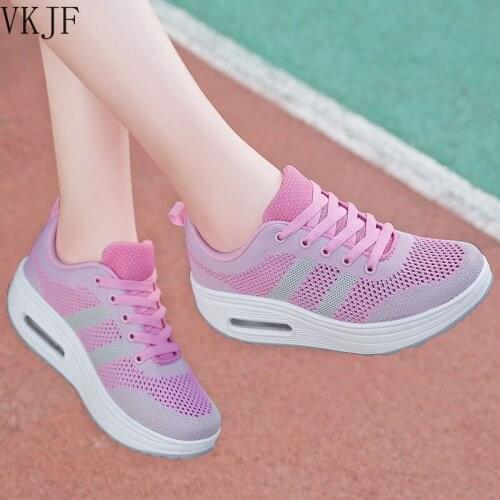 Women Sneakers Wedges Summer Mesh Breathable Shockproof Running Sport Shoes Casual Loafers Height Increased Fashion