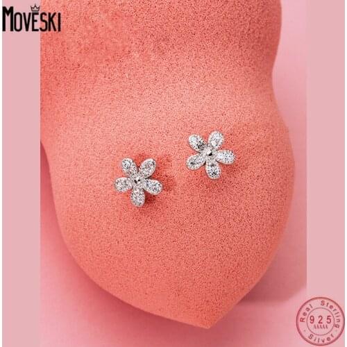 MOVESKI Real 925 Sterling Silver Simple small flower earrings Earrings Fine Jewelry Small Fresh Earrings for Women