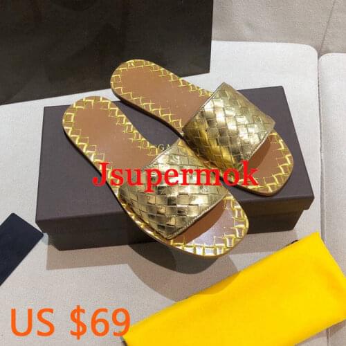 Summer Hot Sale Women Weave Slippers Genuine Leather Flats Women Slippers Open-Toes Fashion Casual Slippers